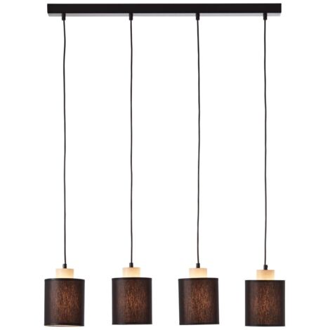 BRILLIANT lampe, suspension Vonnie 4-flammes noir / couleur bois, métal / bois / textile, 4x A60, E27, 25W, lampes normales (non incluses), A ++