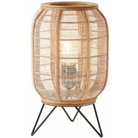 BRILLIANT Lampe, Tanah Tischleuchte schwarz/natur, 1x A60, E27, 42W, Mit Schnurzwischenschalter