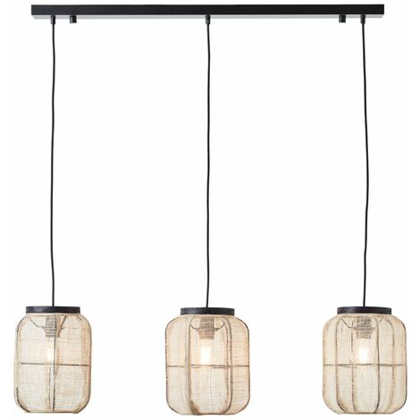 BRILLIANT Lampe, Tannah Pendelleuchte 3flg schwarz/natur, 3x A60, E27, 52W, Kabel kürzbar / in der Höhe einstellbar