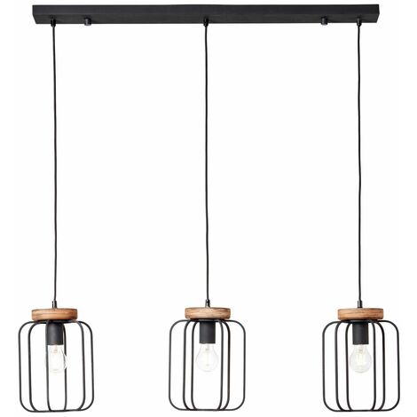 BRILLIANT Lampe, Tosh Pendelleuchte 3flg Reihe antik holz/schwarz korund, 3x A60, E27, 40W, Holz aus nachhaltiger Waldwirtschaft (FSC)