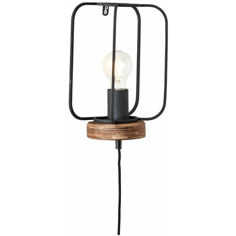 BRILLIANT Lampe, Tosh Wandleuchte mit Zuleitung antik holz/schwarz korund, 1x A60, E27, 40W, Holz aus nachhaltiger Waldwirtschaft (FSC)