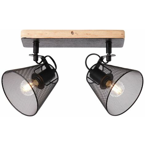 BRILLIANT Lampe, Whole Spotbalken 2flg schwarz/holzfarbend, Metall/Holz, 2x D45, E14, 40W,Tropfenlampen (nicht enthalten)
