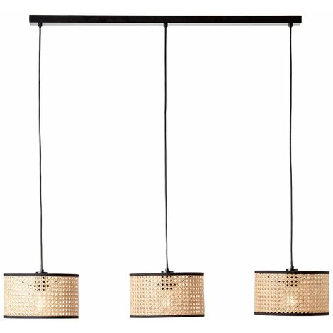 BRILLIANT Lampe, Wiley Pendelleuchte 3flg schwarz/holzfarbend, 3x A60, E27, 60W, Kabel kürzbar / in der Höhe einstellbar