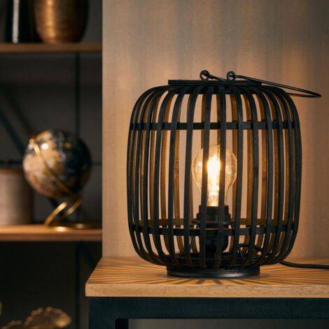 BRILLIANT Lampe, Woodrow Tischleuchte 27cm holz dunkel/schwarz, Metall/Bambus, 1x A60, E27, 60W,Normallampen (nicht enthalten)