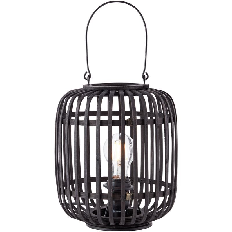 

Brilliant - Lámpara, lámpara de mesa Woodrow 27cm madera oscura/negro, metal/bambú, 1x A60, E27, 60W, lámparas normales (no incluidas), A ++ - Noir
