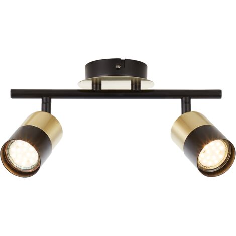 Brilliant Maribel Spotrohr 2-flammig – Gebürstetes Messing & Schwarz  Schwenkbare Köpfe  Dimmbar  Retro-Design  Für Decken- & Wandmontage