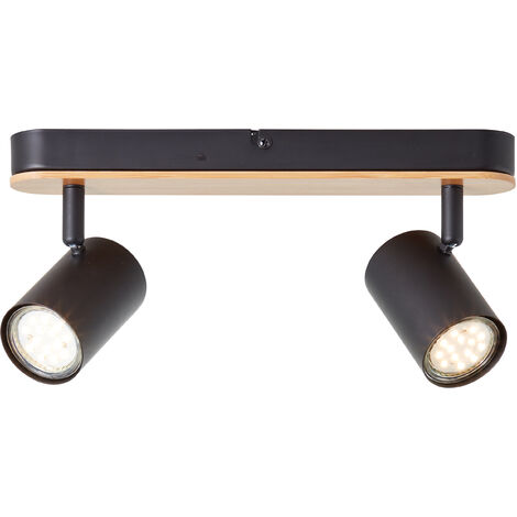Brilliant Niels Spotbalken 2flg schwarz matt/natur, Metall/Bambus, 2x LED, GU10, 10 W