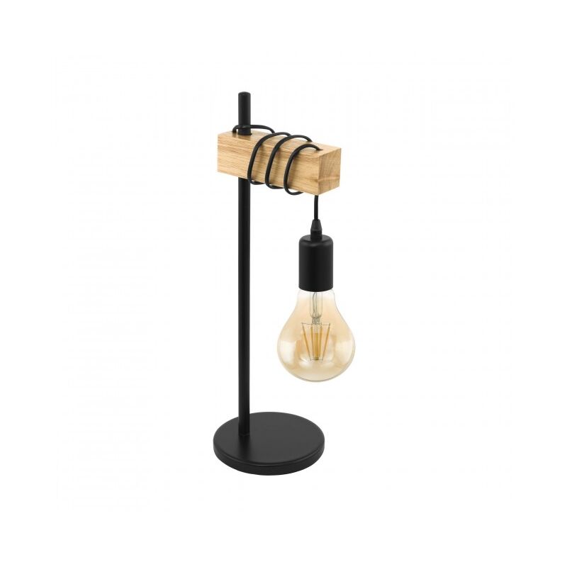 Eglo - Lampe de table 17,5x50 cm en métal noir et support en bois Townshend