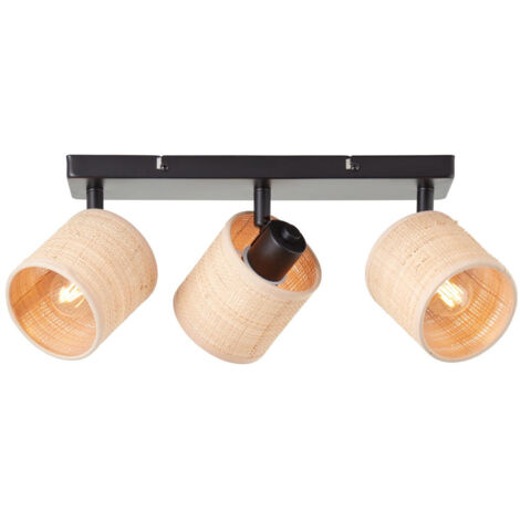 Brilliant Raffy Spotbalken 3flg natur/schwarz, Metall/Seegras, 3x D45, E14, 28 W