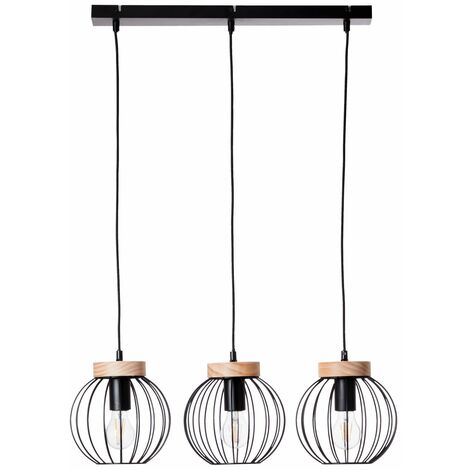 BRILLIANT Sorana Pendelleuchte 3flg schwarz/holzfarbend Innenleuchten,Pendelleuchten,-Reihe  3x A60, E27, 40W, geeignet für Normallampen (nicht enthalten)  Holz aus nachhaltiger Forstwirtschaft (FSC