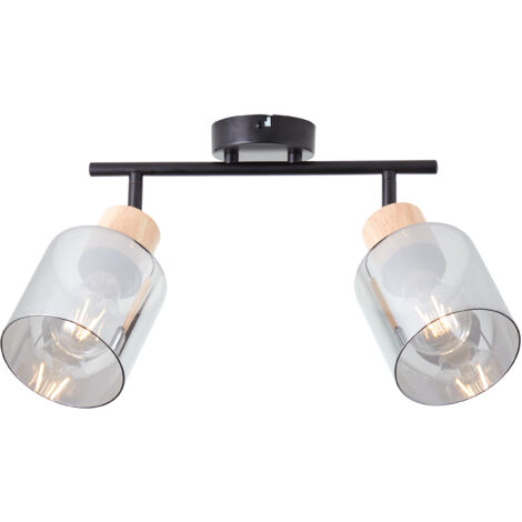 Brilliant Spot Weald 2-flammes noir/fumée/bois métal/verre/bois   2x A55, E27, 40 W, adapté à une lampe normale (non incluse)