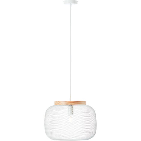 BRILLIANT Suspension Giada, E27, diam. 39 cm, metal blanc et bois, Brilliant