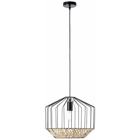BRILLIANT Templo Pendelleuchte 37cm schwarz/natur Innenleuchten,Pendelleuchten  1x A60, E27, 40W, geeignet für Normallampen (nicht enthalten)  In der Höhe einstellbar / Kabel kürzbar