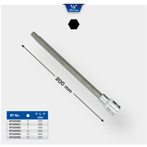Brilliant Tools 1/2 Innensechskant Bit-Stecknuss, 200 mm lang, 6 mm