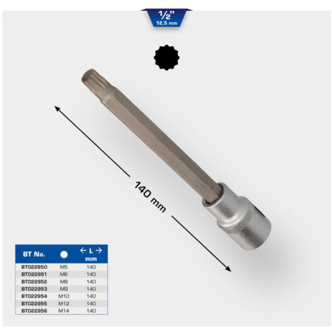 Brilliant Tools 1/2 Vielzahn-Bit-Stecknuss, 140 mm lang, M6