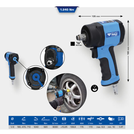 BRILLIANT TOOLS 1/2" Mini-Druckluft-Schlagschrauber 1.240 Nm - BT160400