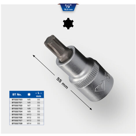 Brilliant Tools  BT022723 1/2'' Bit-Schraubendreher-Einsatz, RIBE, 55mm, M8