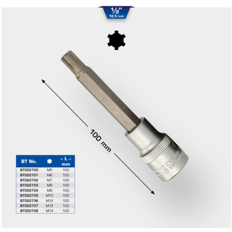 Brilliant Tools BT022731 1/2'' Bit-Schraubendreher-Einsatz, RIBE, 100mm, M6
