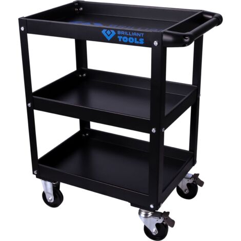 Brilliant Tools – Chariot d'atelier acier 3 niveaux – Dimensions 763x443x843mm – Charge max 40kg par niveau – Roues à roulement à billes