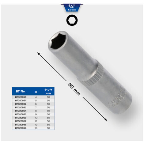 Brilliant Tools Douille 6 pans 1/4", version longue, 6 mm