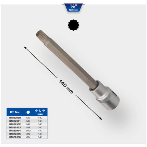 BRILLIANT TOOLS Douille à embout multident 1/2" 140 mm de long M8 - BT022952
