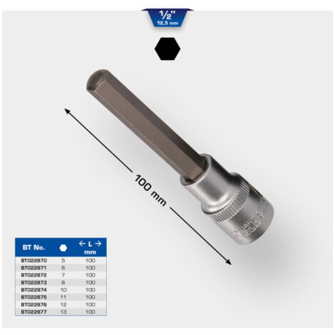 BRILLIANT TOOLS douille bit hexagonale intérieure 1/2" longue de 100 mm 11 mm - BT022875