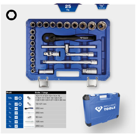BRILLIANT TOOLS Jeu de douilles 1/2" 25 pcs. - BT022025