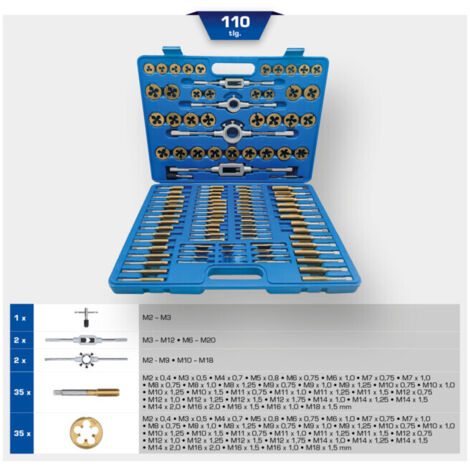 Brilliant Tools Jeu de tarauds et filières TiN, 110 pcs