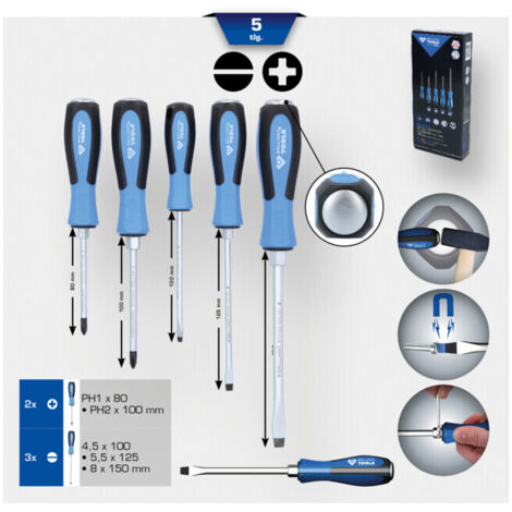 BRILLIANT TOOLS Jeu de tournevis avec capuchon de frappe 5 pces fente PH Phillips - BT031020