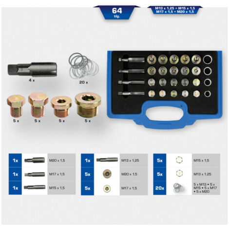 BRILLIANT TOOLS Kit de réparation pour filetage de bouchon de vidange d'huile 64 pièces - BT711250