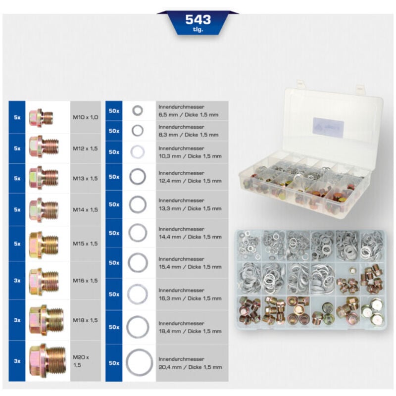 Assortiment de vis de vidange et joints, 534 pcs