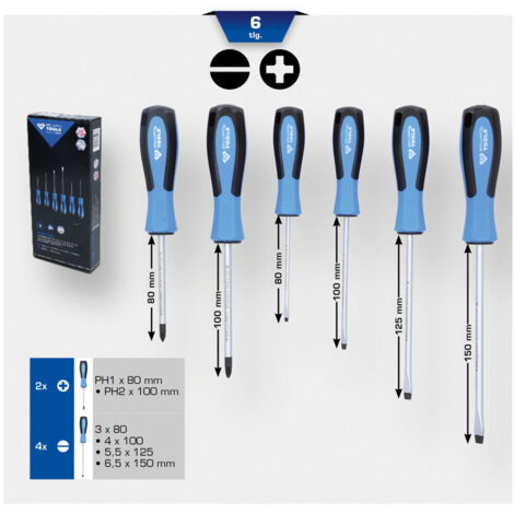 Brilliant Tools Schraubendreher-Satz, 6-tlg, Schlitz, PH