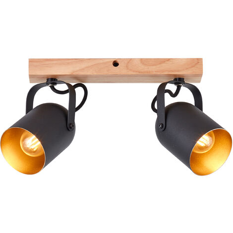 Brilliant Tronte Spotbalken 2flg gold/schwarz/holz, Metall/Holz, 2x D45, E14, 28 W