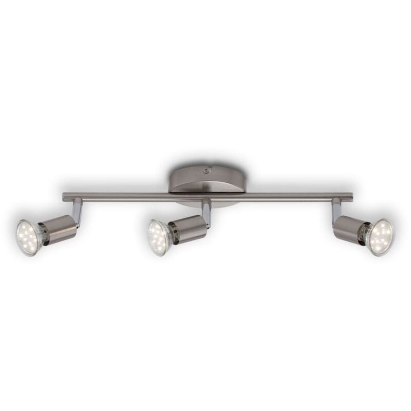 Plafonnier Spot BRILONER LEUCHTEN SIMPLE, 3 W, 250 lm, IP20, nickel mat, métal, incl., 3x GU10, 38,5 x 6,5 x 9,5 cm