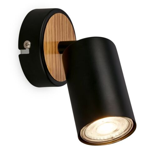 BRILONER - Applique murale orientable GU10 9W 8x15,5 cm Noir/Bois Lampe de lecture Salon Chambre Cuisine Couloir