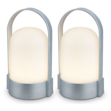 Briloner ASA Lot de 2 lampe lanterne portable sans fil LED dimmable tactile 9x8x15,5 cm 1 W 50 lm 3000 K blanc chaud IP44 chrome mat lampe de table intérieur extérieur