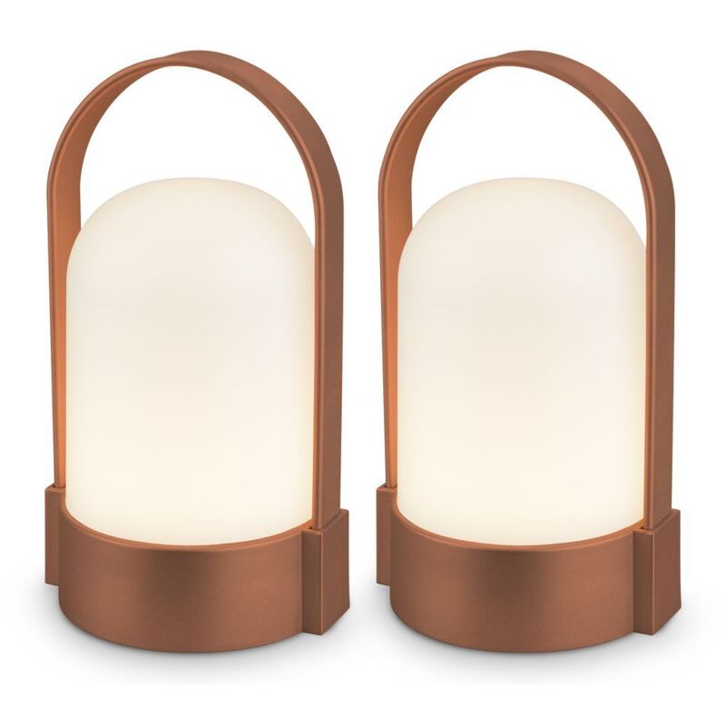 Briloner ASA Lot de 2 lampe lanterne portable sans fil LED dimmable tactile 9x8x15,5 cm 1 W 50 lm 3000 K blanc chaud IP44 cuivre lampe de table