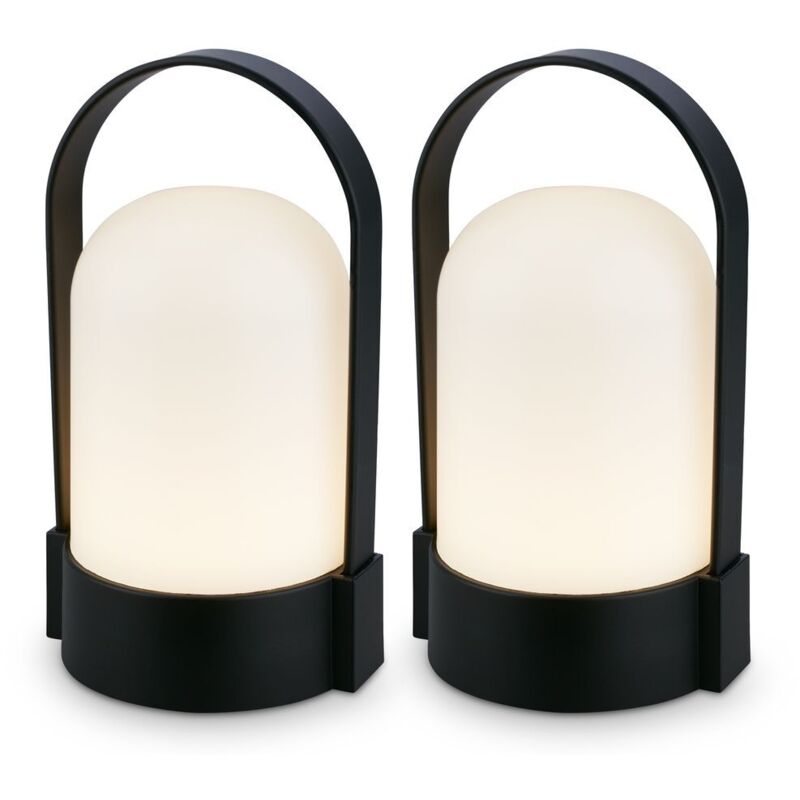 Briloner ASA Lot de 2 lampe lanterne portable sans fil LED dimmable tactile 9x8x15,5 cm 1 W 50 lm 3000 K blanc chaud IP44 noir lampe de table