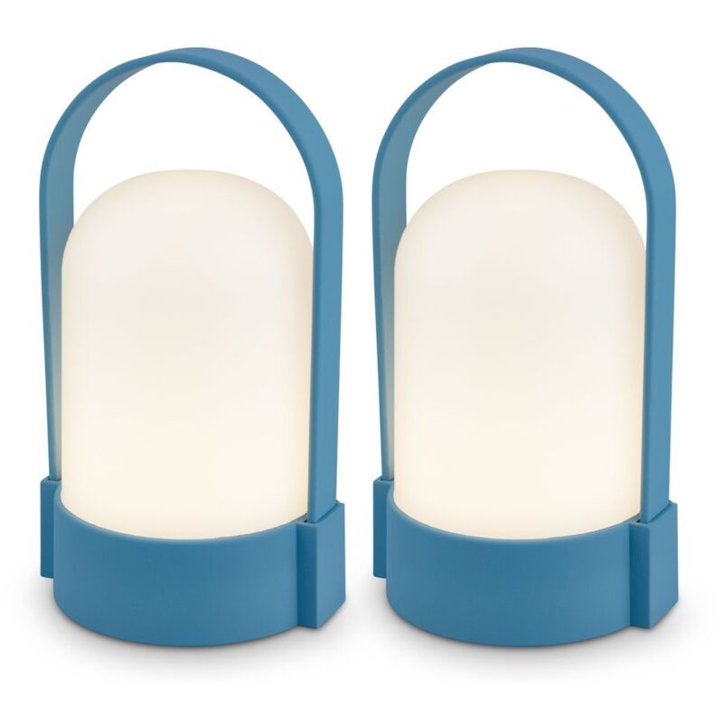Briloner ASA Lot de 2 lampe lanterne portable sans fil LED dimmable tactile 9x8x15,5 cm 1 W 50 lm 3000 K blanc chaud IP44 bleu lampe de table