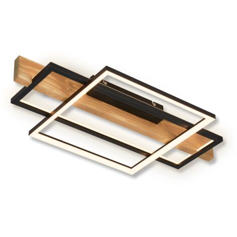 Briloner Cadre Plafonnier LED, lumière indirecte, 3 niveaux de commutation, décor bois, lumière blanc chaud, noir-bois, 55 x 30 x 8 cm