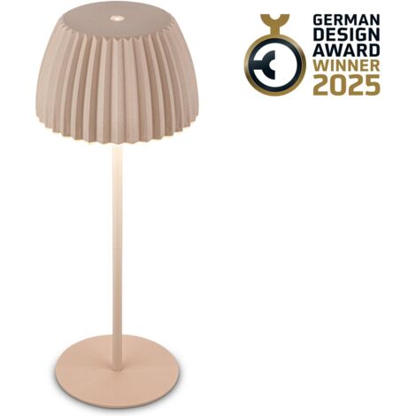 Briloner CHAMP Lampe de table LED sans fil IP44, variateur, tactile, batterie, German Design Award Winner 2025, beige, Ø14,5 x 36,5 cm