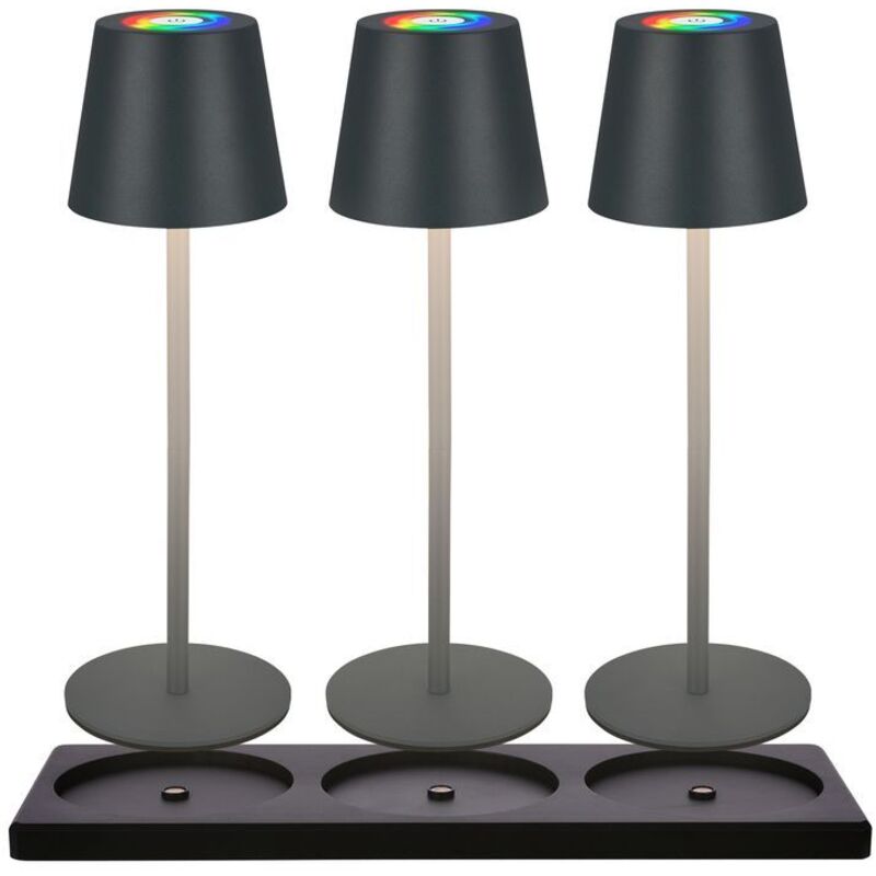 Briloner - 3x Rgbw Led Tischleuchte Kabellos Ip44 Akku Tischlampe Ladestation Gastronomie