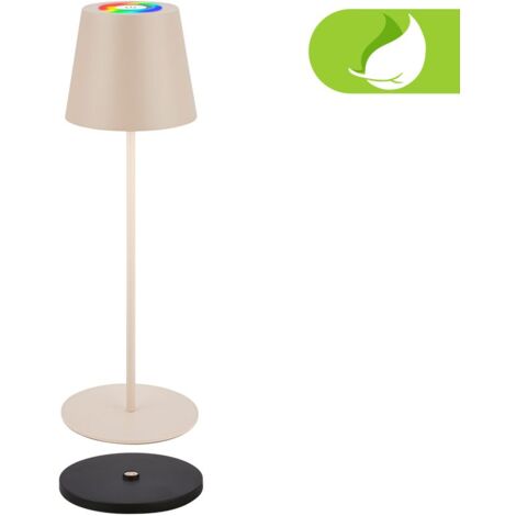 Briloner Cilano RGBW Lampada da tavolo, batteria ricaricabile IP44, dimmerabile, stazione di ricarica, beige