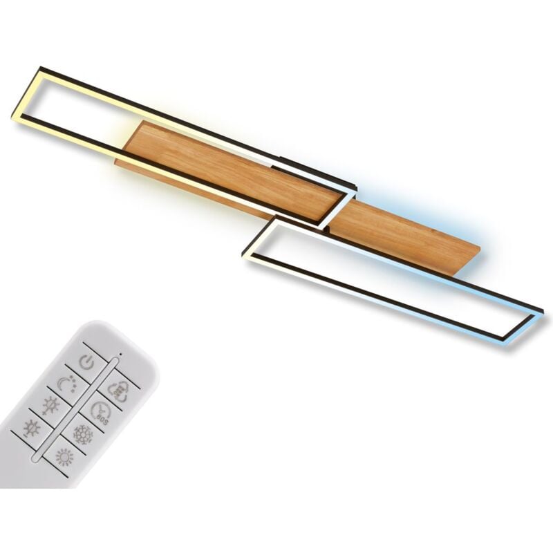 Cornice led Plafonnier, Télécommande, Variable, Lumière indirecte, Fonction mémoire, Noir-Bois, 110 x 25 x 8,5 cm - Briloner