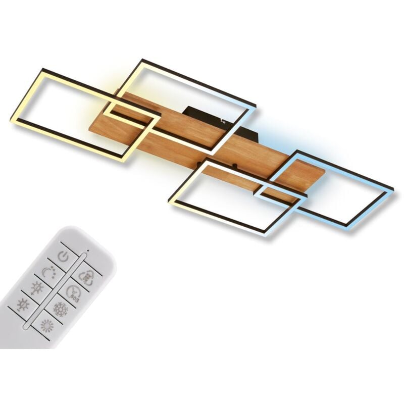 Cornice led Plafonnier, télécommande, variateur, éclairage indirect, fonction mémoire, noir-bois, 95,5 x 41 x 8,5 cm - Briloner