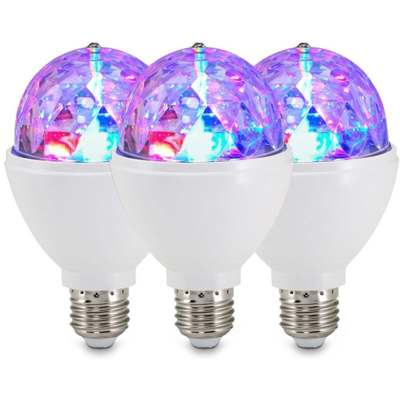 Briloner DISCO LIGHT Set di 3 lampadine LED, RGB, effetto cambio colore, rotazione permanente, attacco E27, angolo 180°, 12,9x7,3 cm