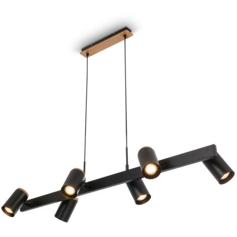 Briloner DUTA Lampadario a sospensione, orientabile, attacco GU10, 6 luci, legno nero, 110 x 24,9 x 120 cm
