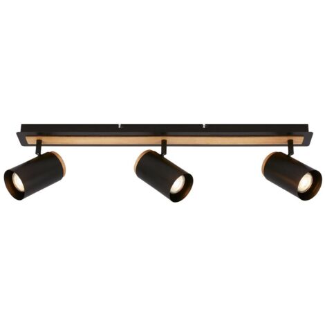 Briloner DUTA Plafonnier, Orientable, Douille GU10, À 3 ampoules, Noir-Bois, 70 x 14,5 cm