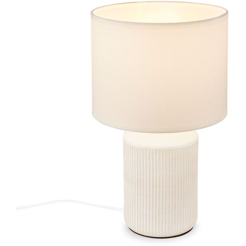 Briloner Ino lampe de table, abat-jour en tissu, interrupteur à câble, pied en céramique, blanc, Ø22 x 37,5 cm