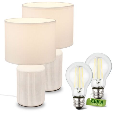 Briloner Ino lampe de table, abat-jour en tissu, interrupteur à câble, pied en céramique, blanc, Ø22 x 37,5 cm